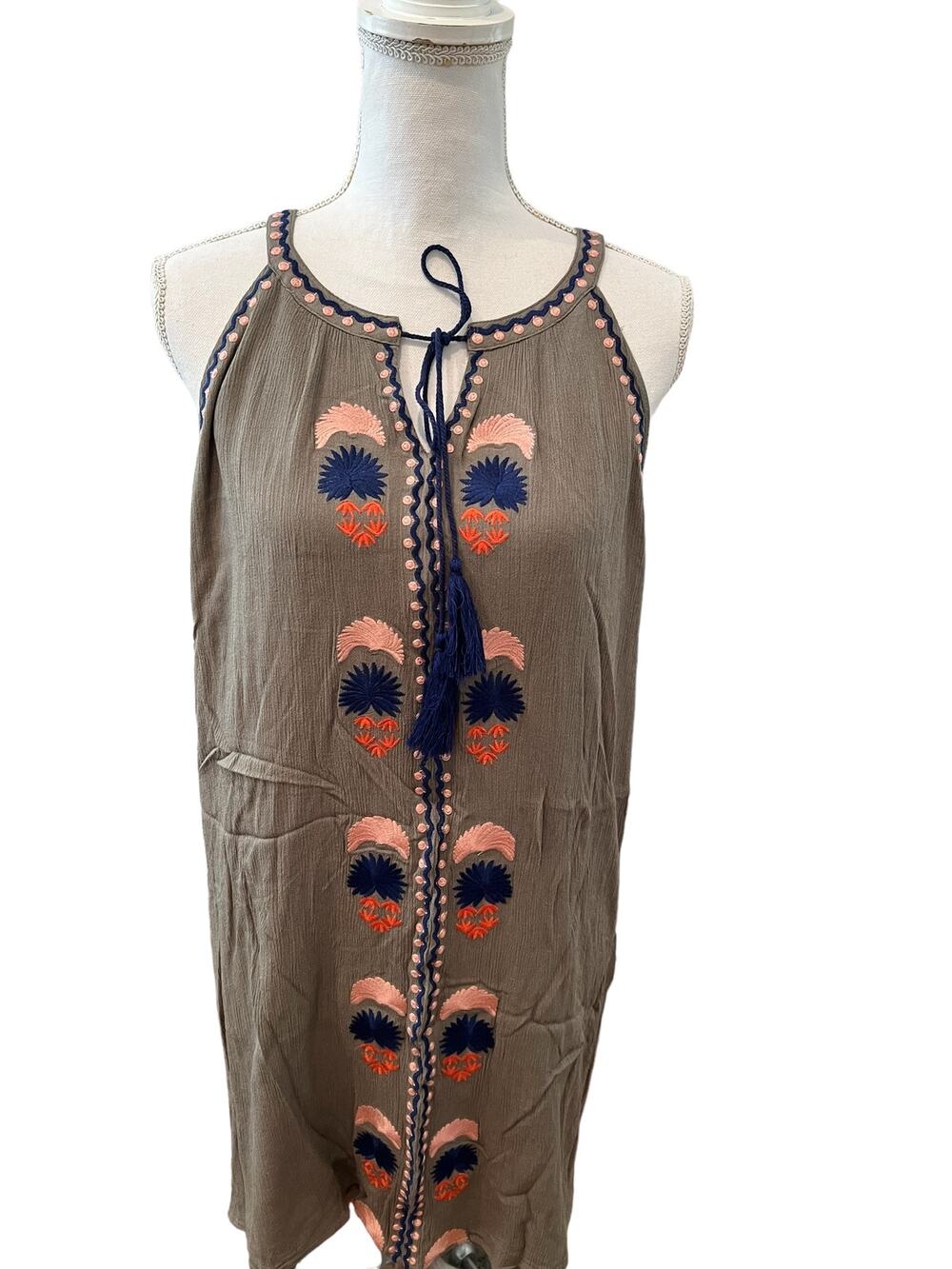 THML Embroidered Sleeveless Mini Dress Olive Green Plus Size 2X